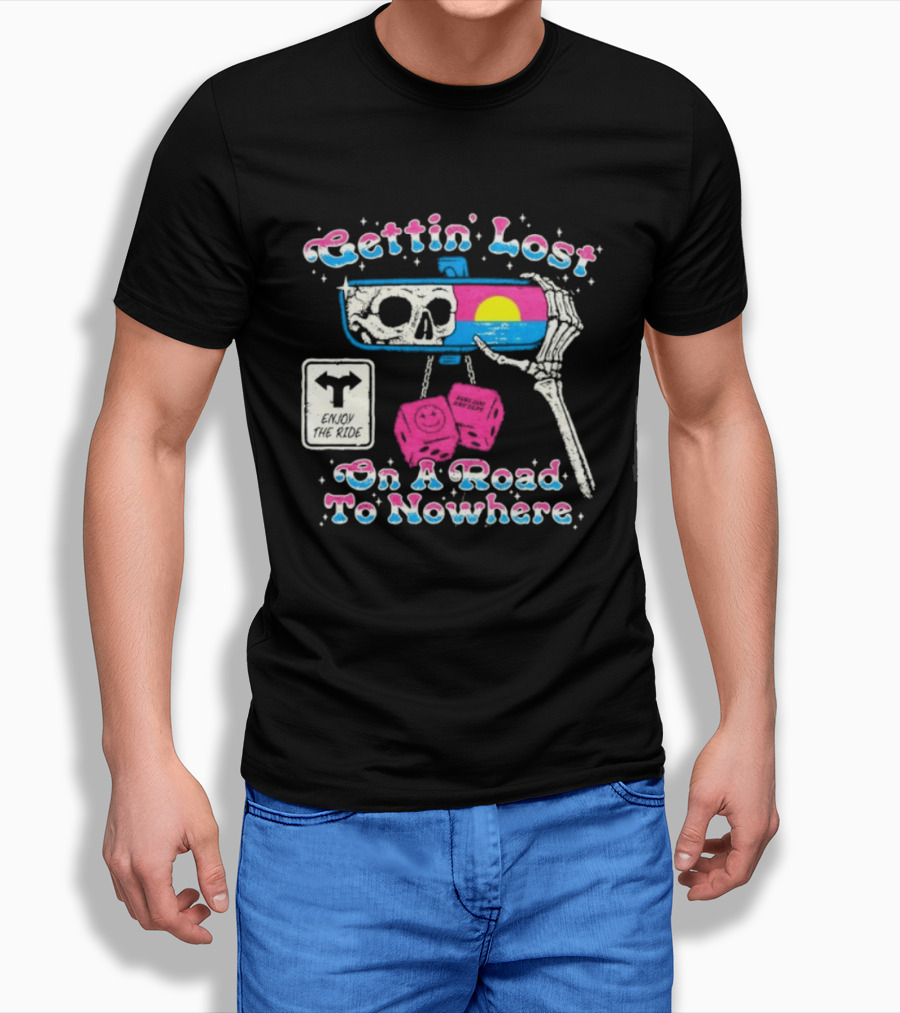 Gettin' Lost On A Road To Nowhere Skeleton Sunset Boss Dog Dept T-Shirt