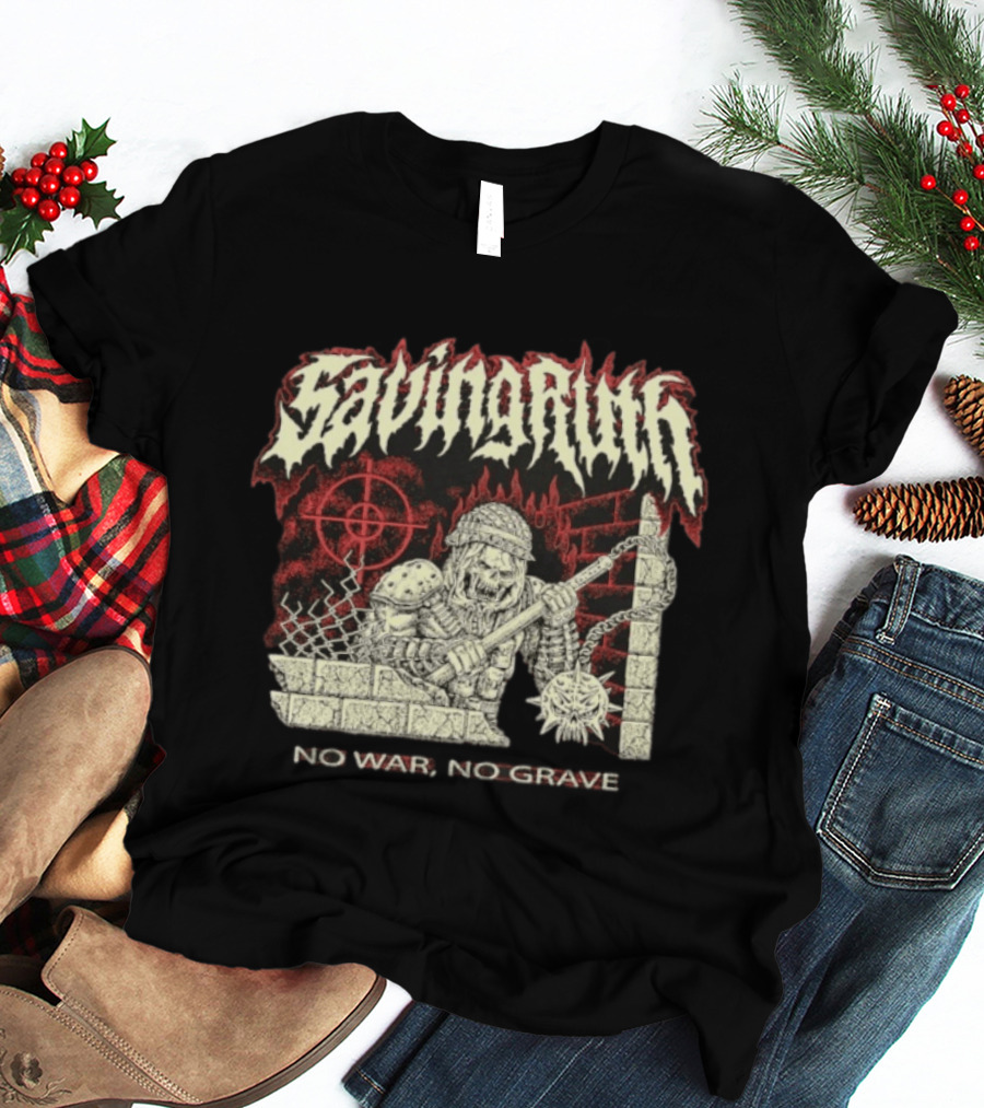 Saving Ruin No War No Grave Death Metal Medieval Warrior Skeleton T-Shirt