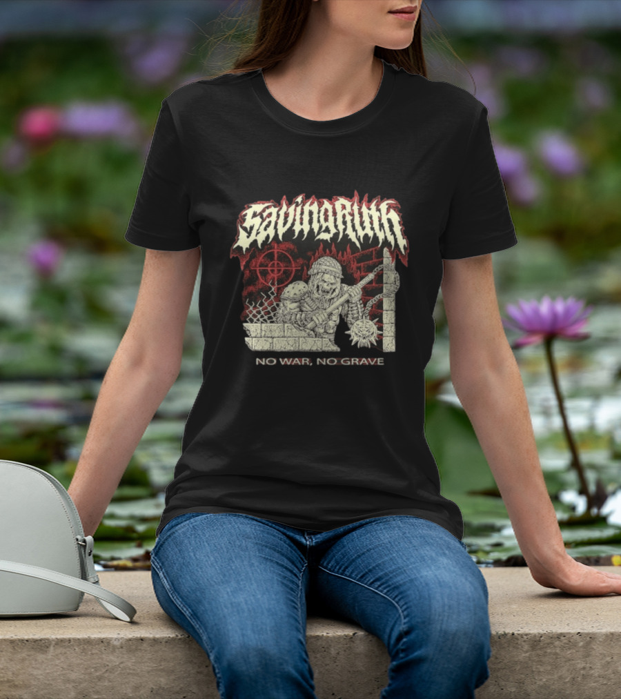 Saving Ruin No War No Grave Death Metal Medieval Warrior Skeleton T-Shirt