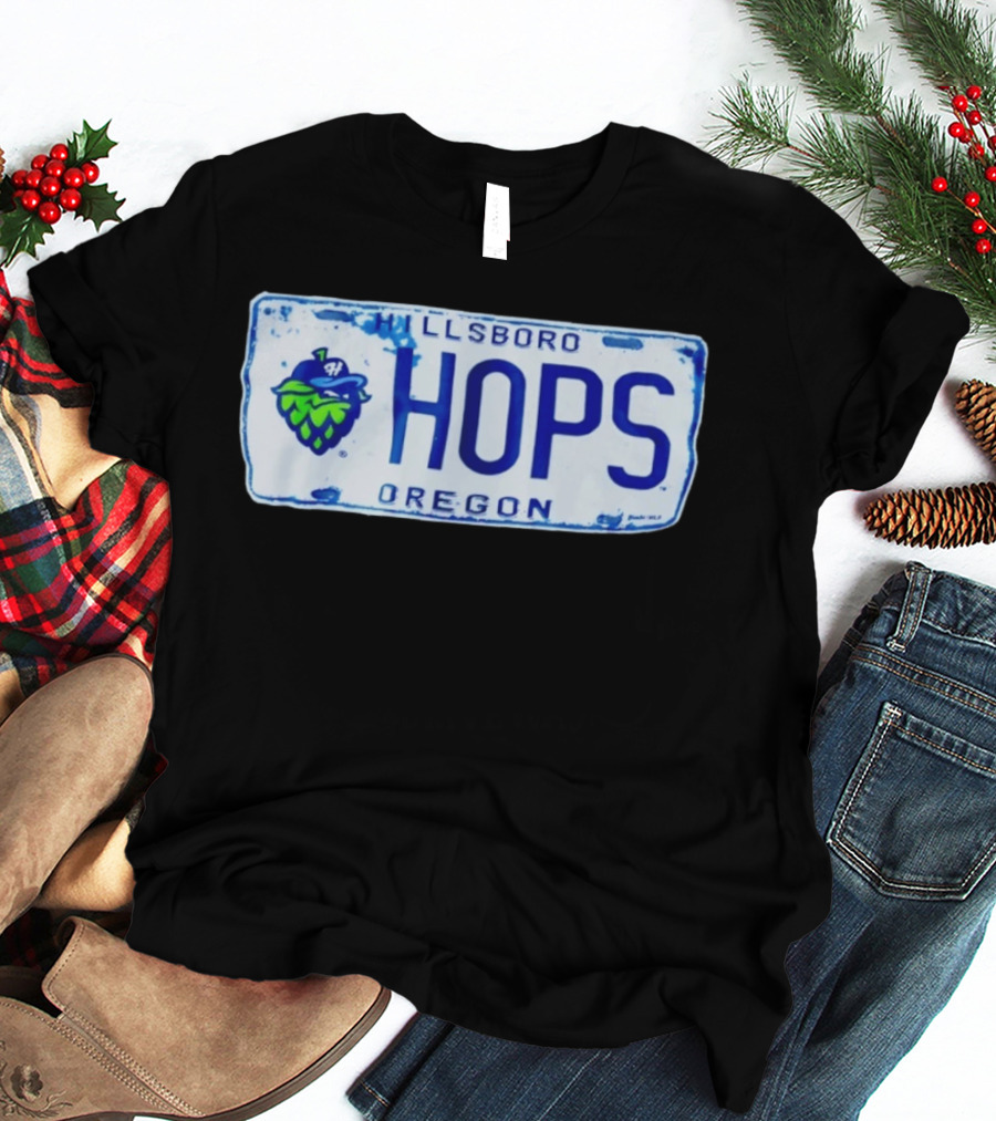 Hillsboro Hops Oregon License Plate Style With Hop Cone T-Shirt