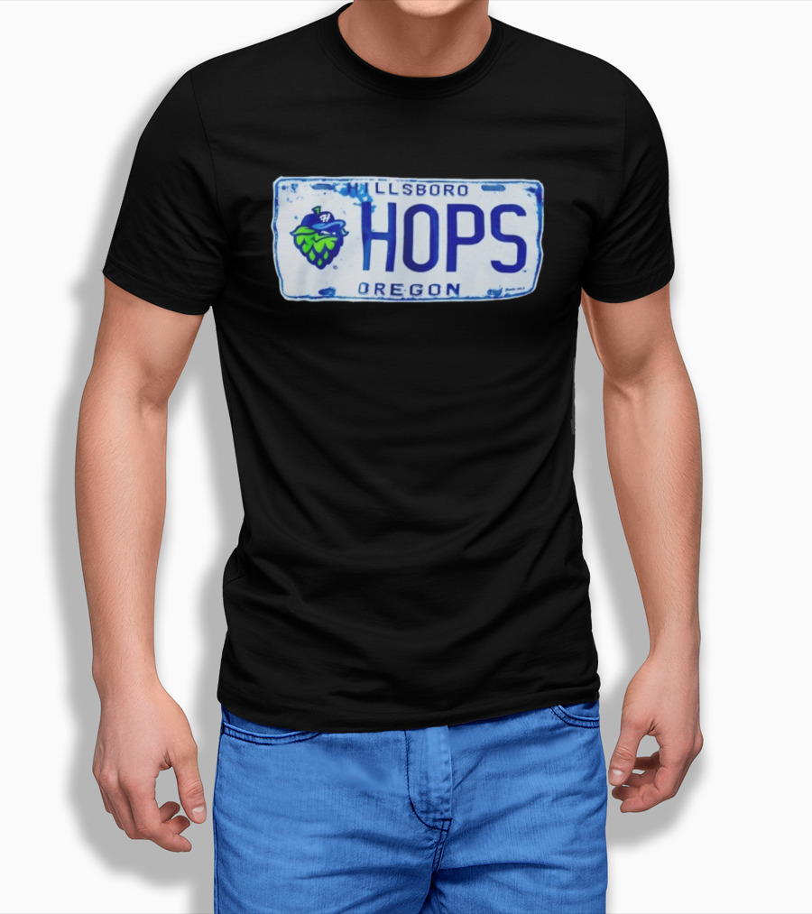 Hillsboro Hops Oregon License Plate Style With Hop Cone T-Shirt