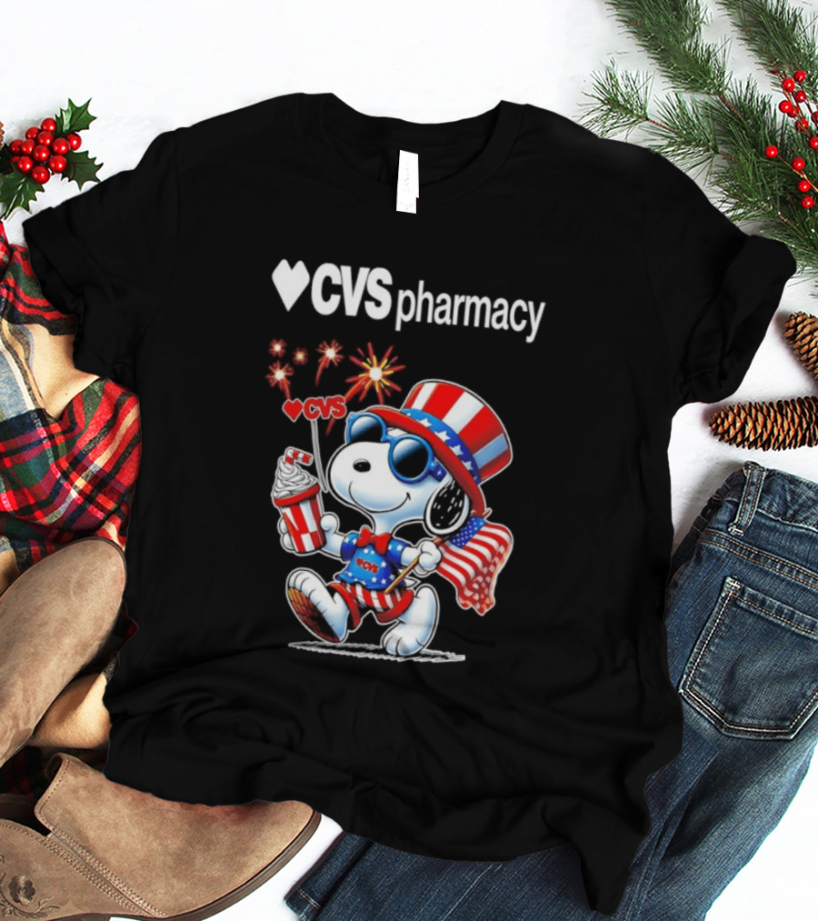 Snoopy CVS Pharmacy America 1776 2026 250th Anniversary Celebration With Fireworks And Flag T-Shirt