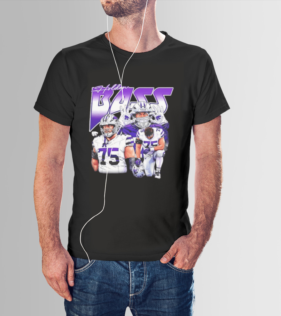 Holden Bass 75 Kansas State Wildcats NCAA Football Player T-Shirt