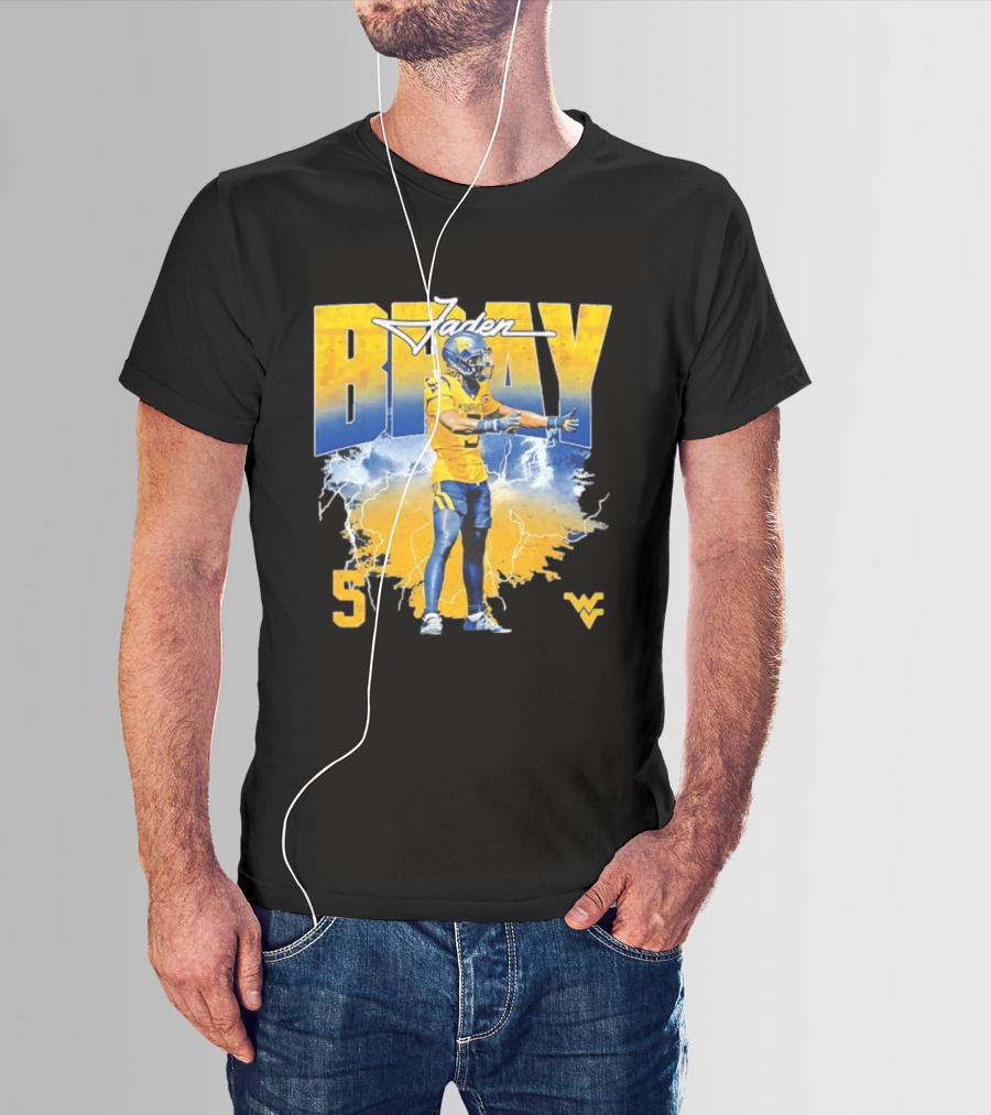 Jaden Bray 5 West Virginia Football NCAA Player WVU Mountaineers T-Shirt