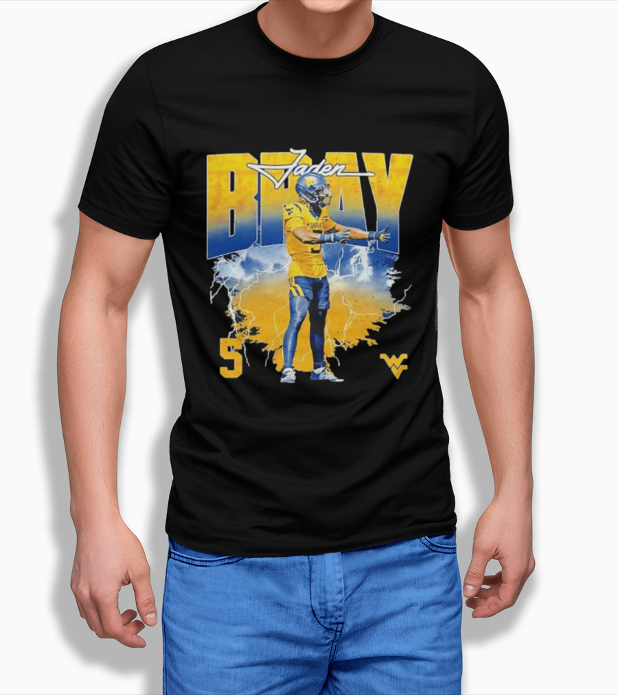 Jaden Bray 5 West Virginia Football NCAA Player WVU Mountaineers T-Shirt