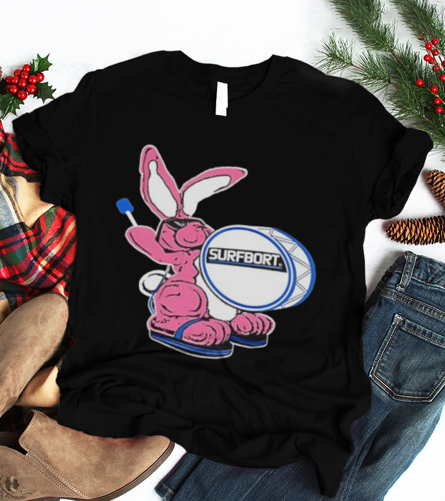 Surfbort Pink Bunny Drummer With Drumsticks And Bass Drum T-Shirt