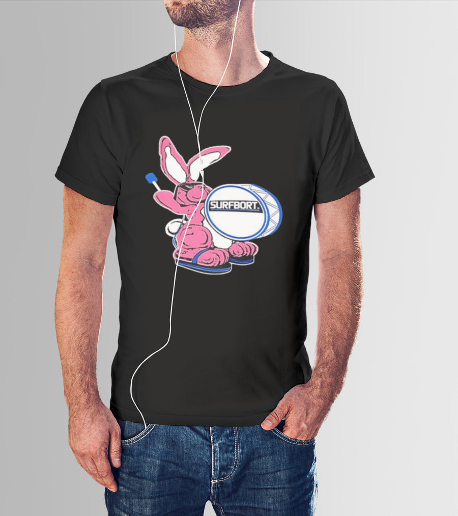 Surfbort Pink Bunny Drummer With Drumsticks And Bass Drum T-Shirt