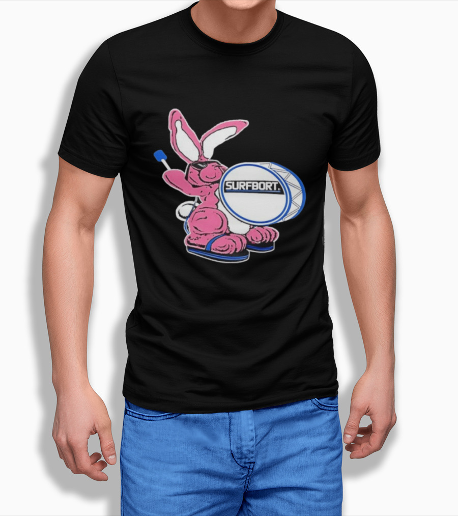 Surfbort Pink Bunny Drummer With Drumsticks And Bass Drum T-Shirt