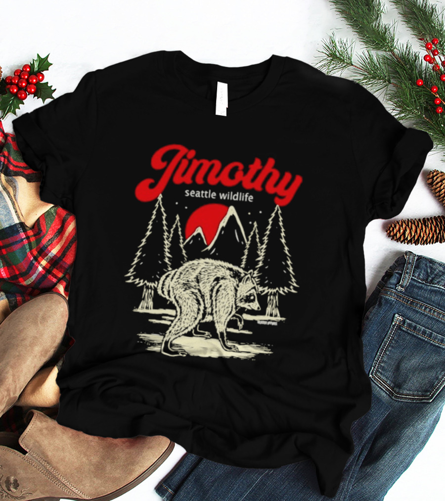 Jimothy Seattle Wildlife Raccoon Forest Moon Scene T-Shirt