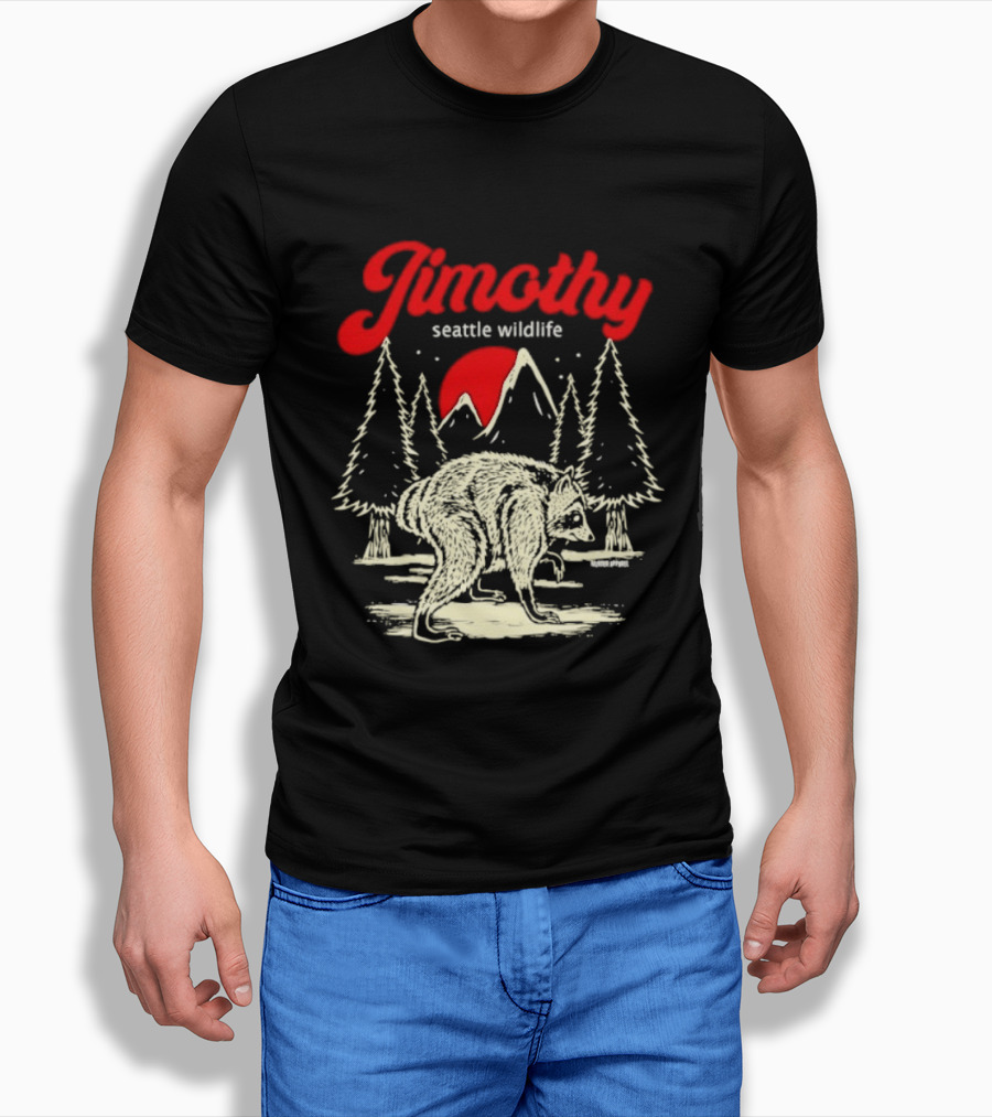 Jimothy Seattle Wildlife Raccoon Forest Moon Scene T-Shirt