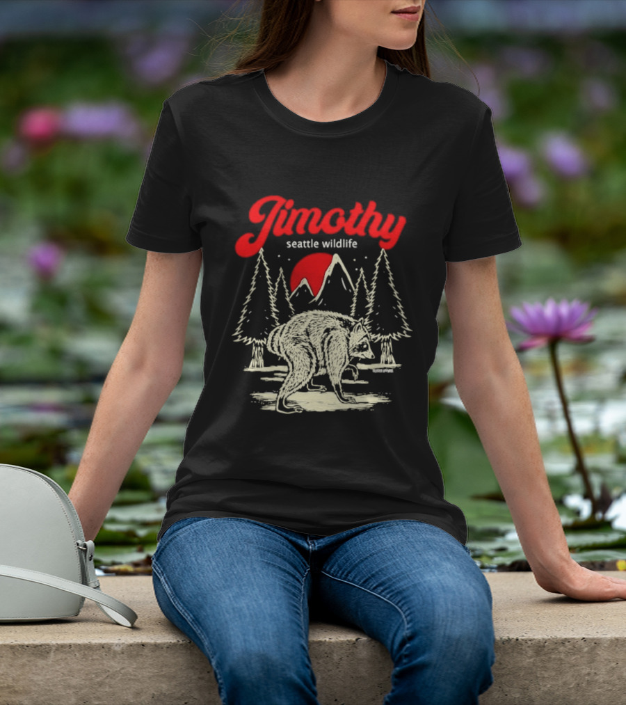 Jimothy Seattle Wildlife Raccoon Forest Moon Scene T-Shirt