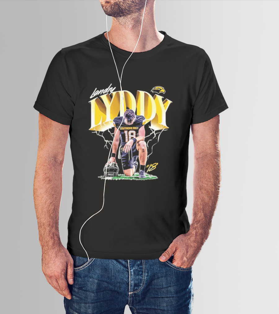 Landry Lyddy 18 Southern Miss Golden Eagles NCAA Football Player Lightning Kneeling Pose T-Shirt