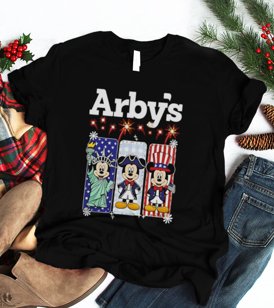 Arby's Mickey Mouse America 250th Anniversary Celebration With Statue Of Liberty And Uncle Sam Styles T-Shirt