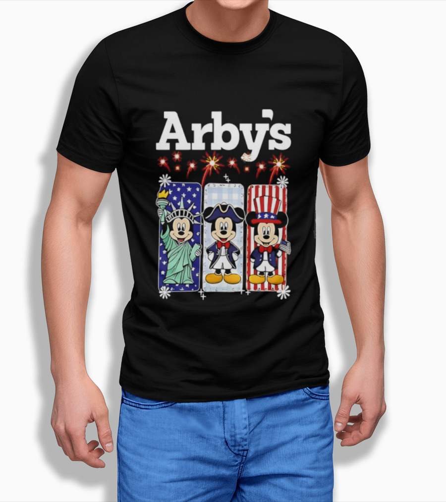 Arby's Mickey Mouse America 250th Anniversary Celebration With Statue Of Liberty And Uncle Sam Styles T-Shirt