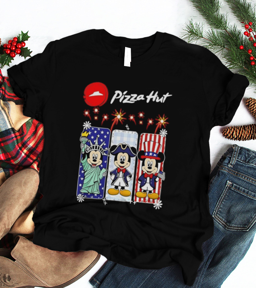 Mickey Mouse Pizza Hut America 250th Anniversary Celebration Statue Of Liberty Uncle Sam Patriotic T-Shirt