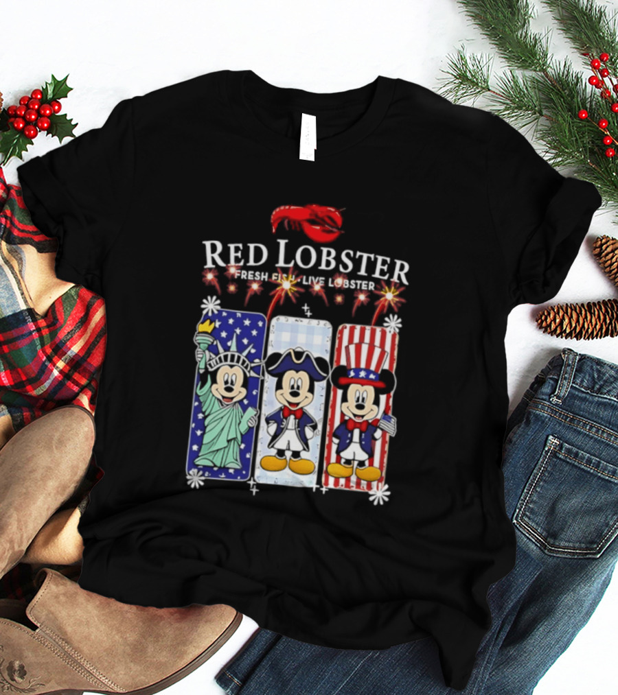 Red Lobster Mickey Mouse America 250th Anniversary Celebration Liberty George Washington Uncle Sam T-Shirt