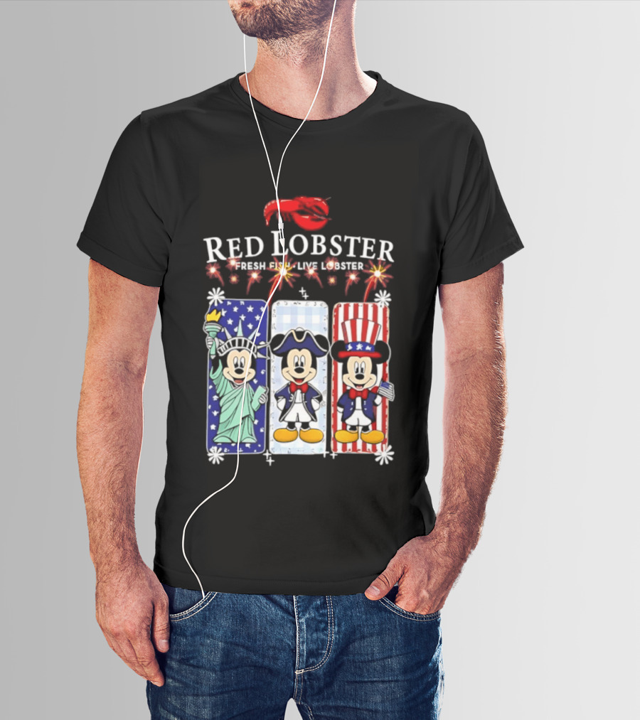 Red Lobster Mickey Mouse America 250th Anniversary Celebration Liberty George Washington Uncle Sam T-Shirt