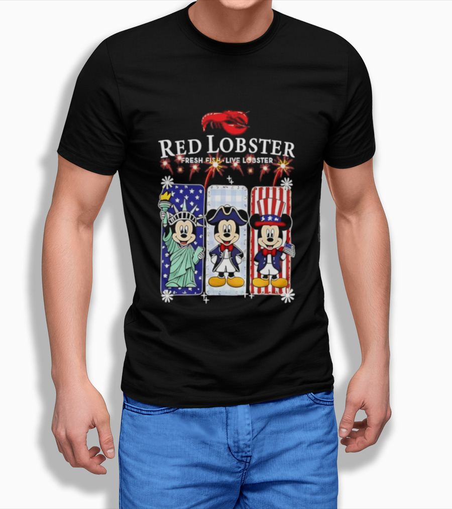Red Lobster Mickey Mouse America 250th Anniversary Celebration Liberty George Washington Uncle Sam T-Shirt