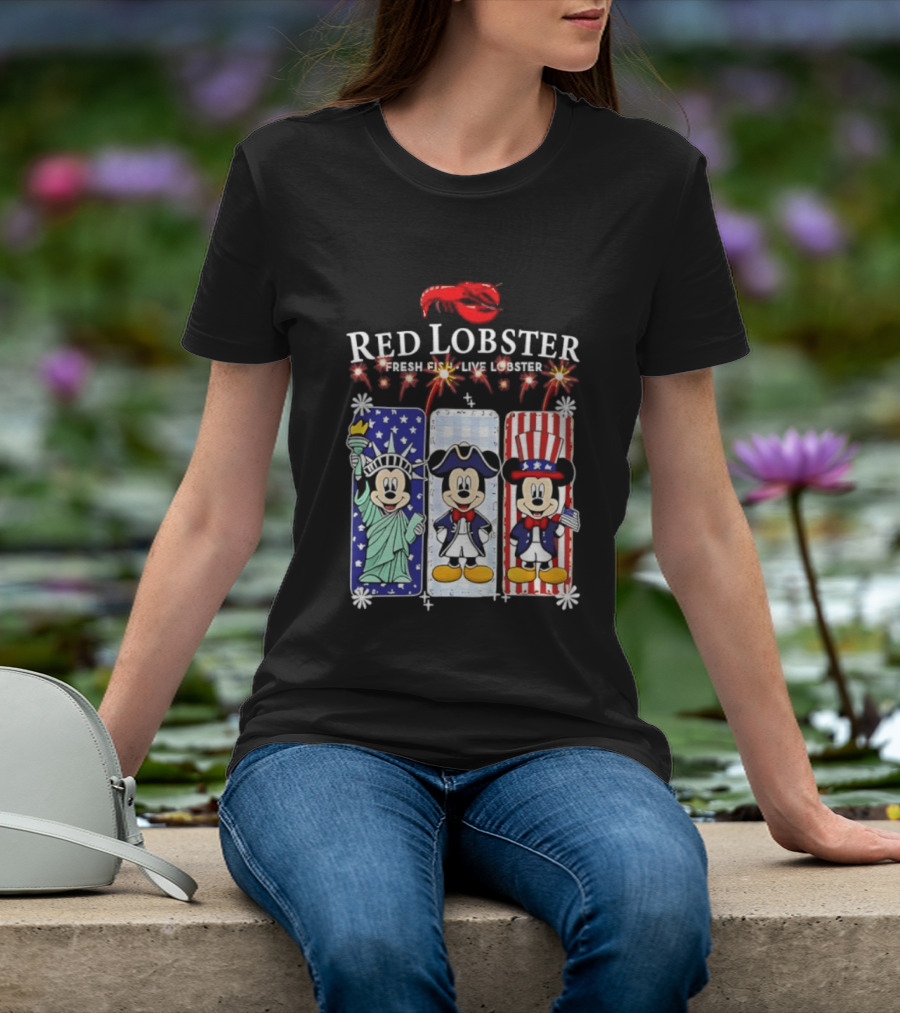 Red Lobster Mickey Mouse America 250th Anniversary Celebration Liberty George Washington Uncle Sam T-Shirt