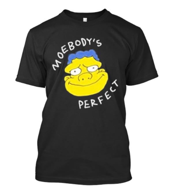 Moebody's Perfect Yellow Cartoon Face With Blue Hair Smirk T-Shirt