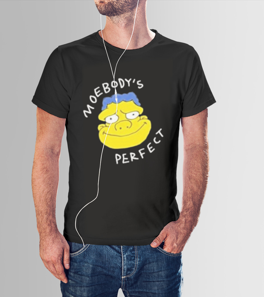 Moebody's Perfect Yellow Cartoon Face With Blue Hair Smirk T-Shirt