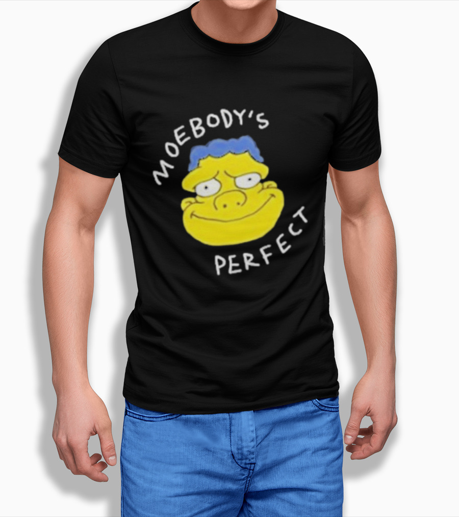 Moebody's Perfect Yellow Cartoon Face With Blue Hair Smirk T-Shirt