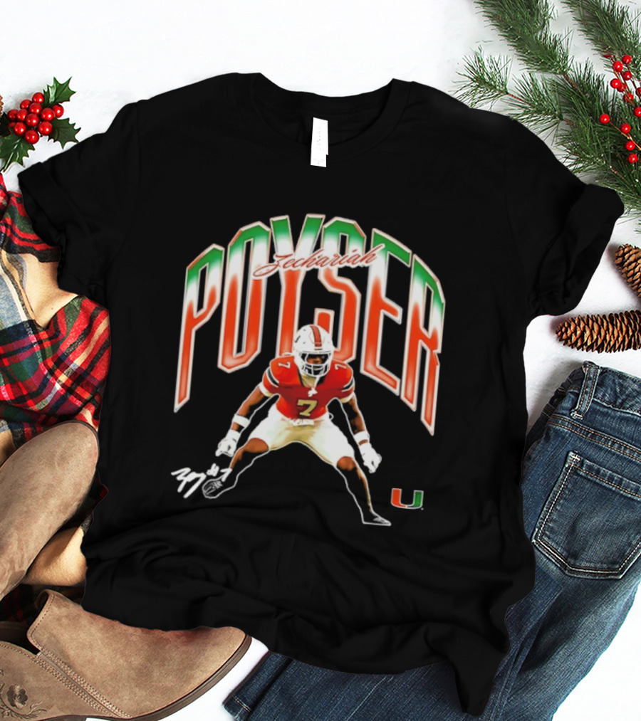 Zechariah Poyser Miami Hurricanes NCAA Football Player 7 UM T-Shirt