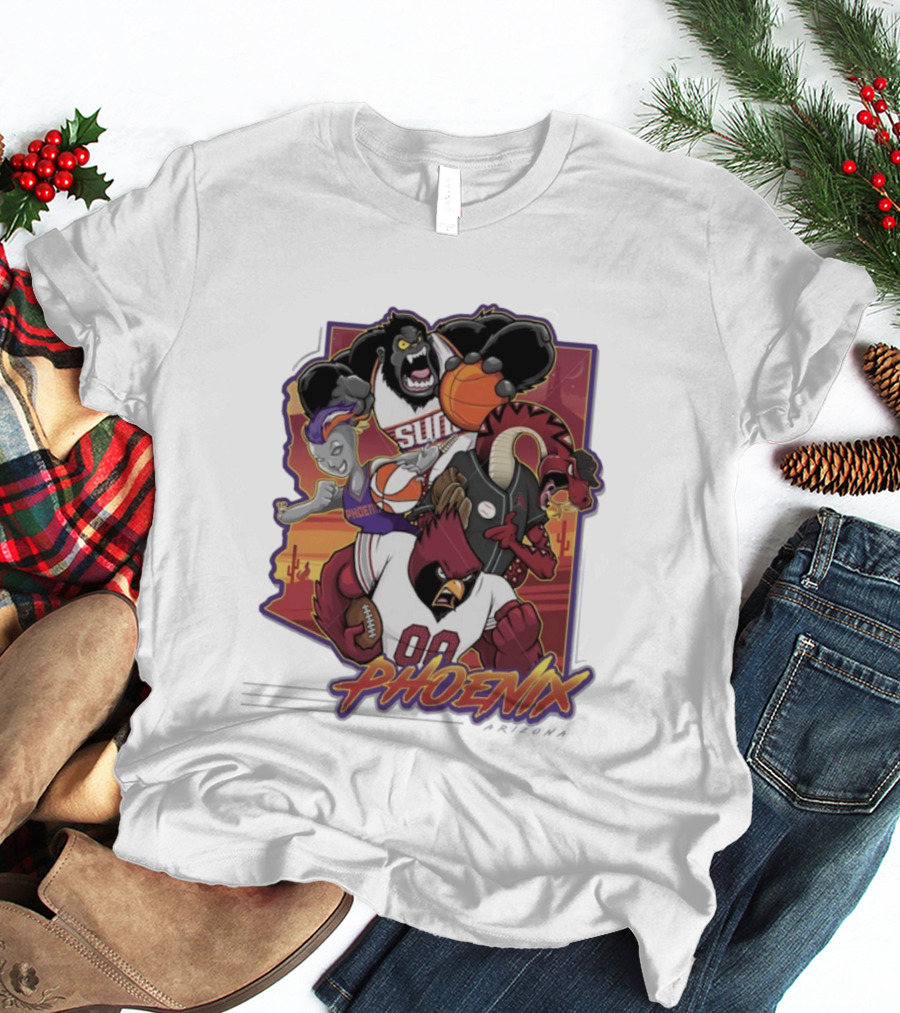 Phoenix Suns Gorilla Coyotes Snake Cardinals Bird Mascots Collage T-Shirt