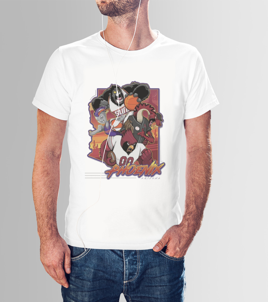 Phoenix Suns Gorilla Coyotes Snake Cardinals Bird Mascots Collage T-Shirt