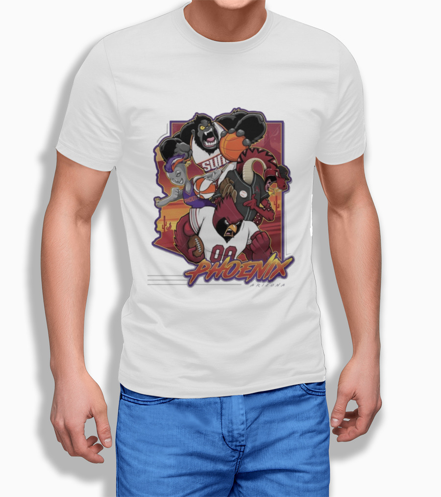 Phoenix Suns Gorilla Coyotes Snake Cardinals Bird Mascots Collage T-Shirt