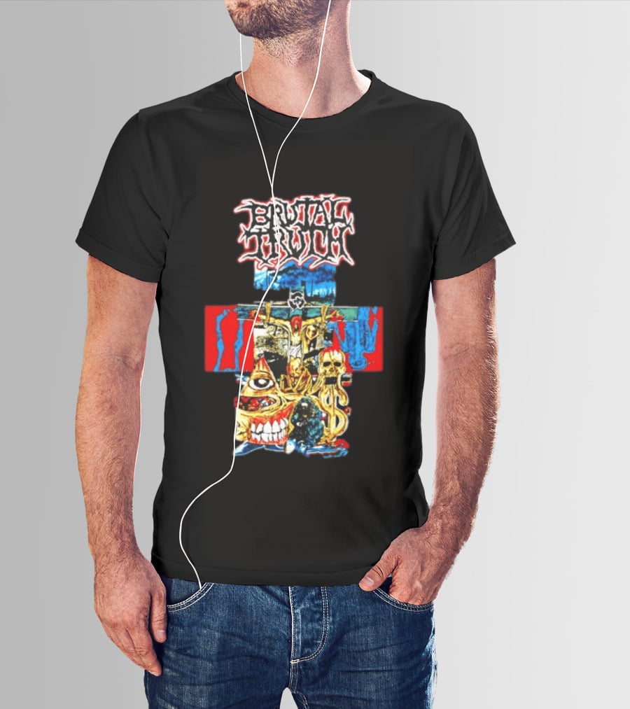 Brutal Truth Crucifix Skull Grindcore Band T-Shirt