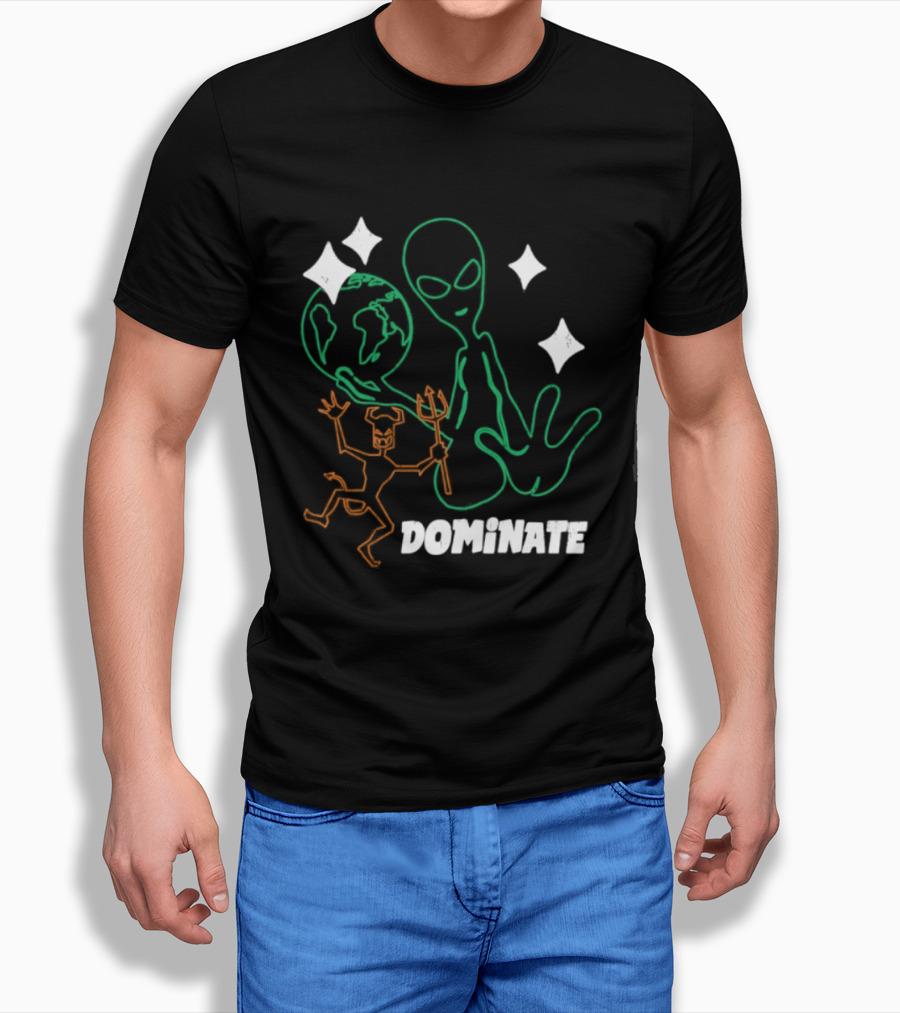 Dominate Alien Devil Earth UFO Stars T-Shirt