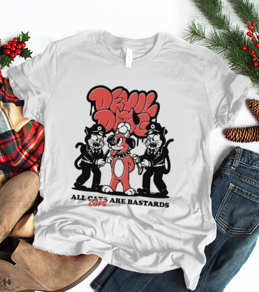Devil Dog All Cats Are Bastards ACAB Bold Red Black T-Shirt
