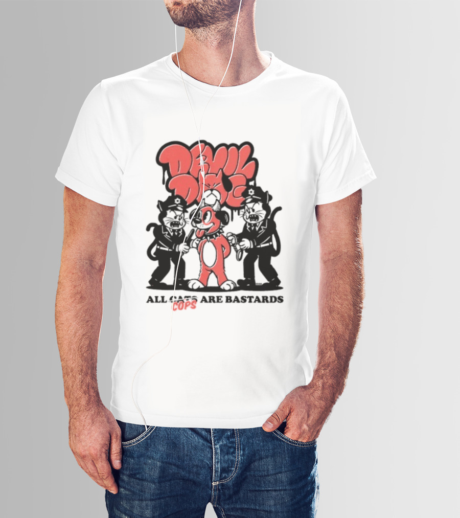 Devil Dog All Cats Are Bastards ACAB Bold Red Black T-Shirt