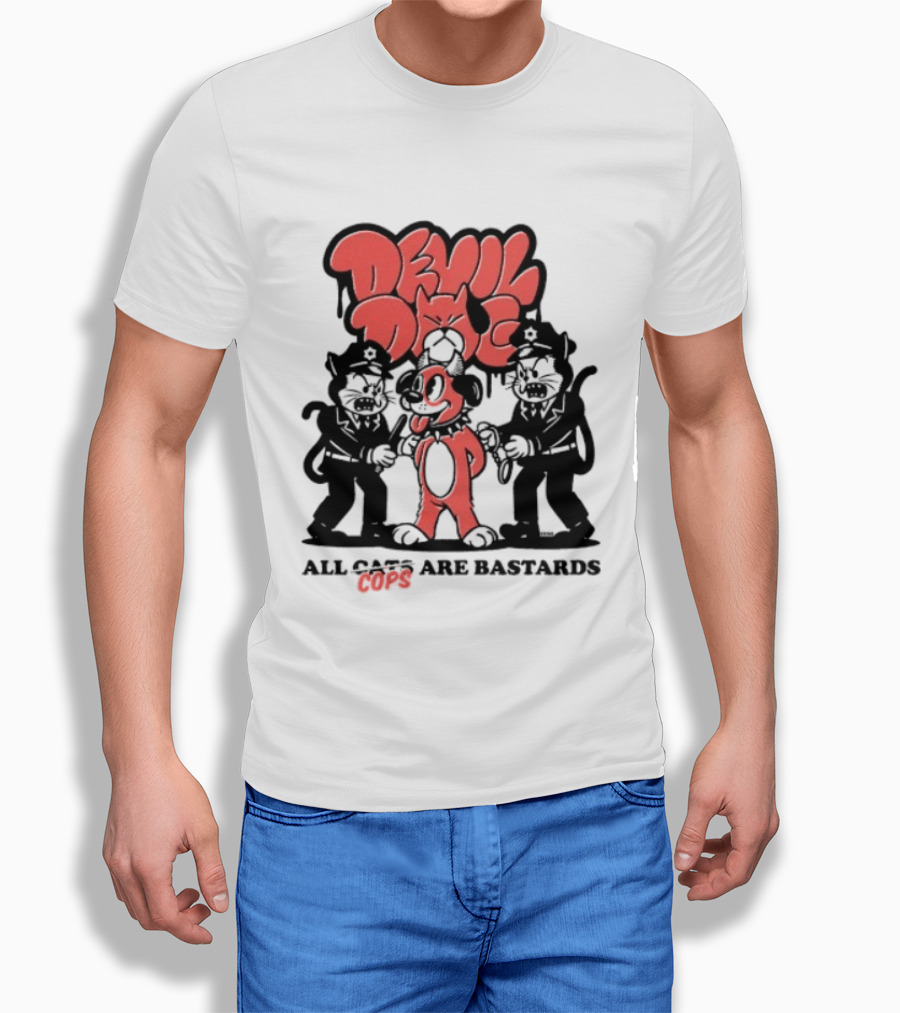 Devil Dog All Cats Are Bastards ACAB Bold Red Black T-Shirt