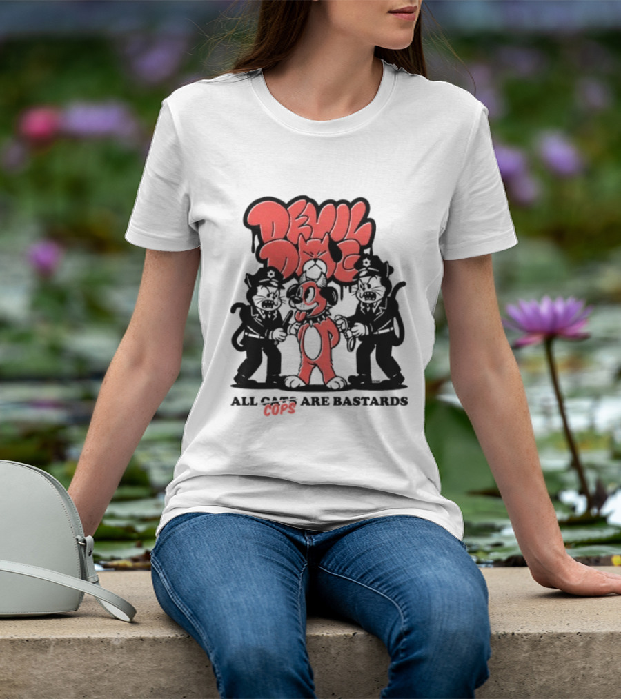 Devil Dog All Cats Are Bastards ACAB Bold Red Black T-Shirt