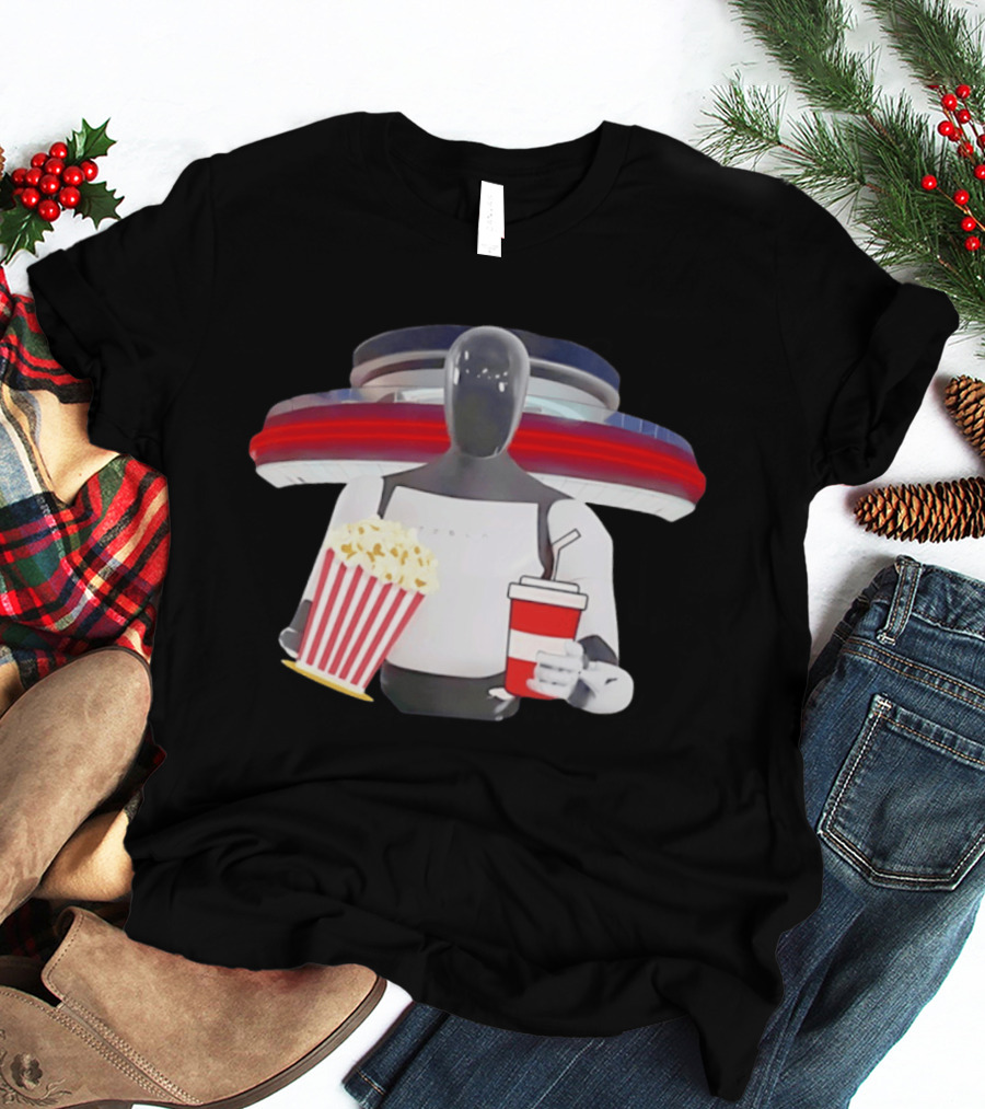 Tesla Robot With Popcorn And Drink At Retro Diner T-Shirt