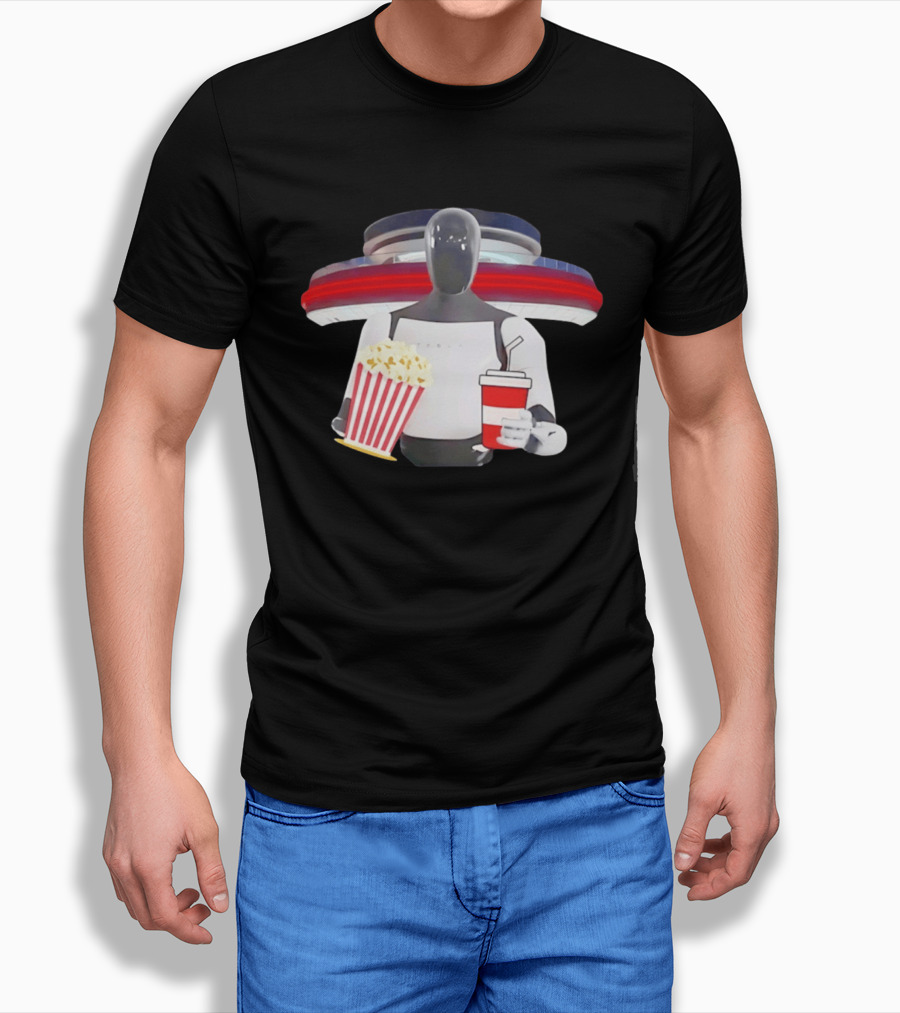 Tesla Robot With Popcorn And Drink At Retro Diner T-Shirt
