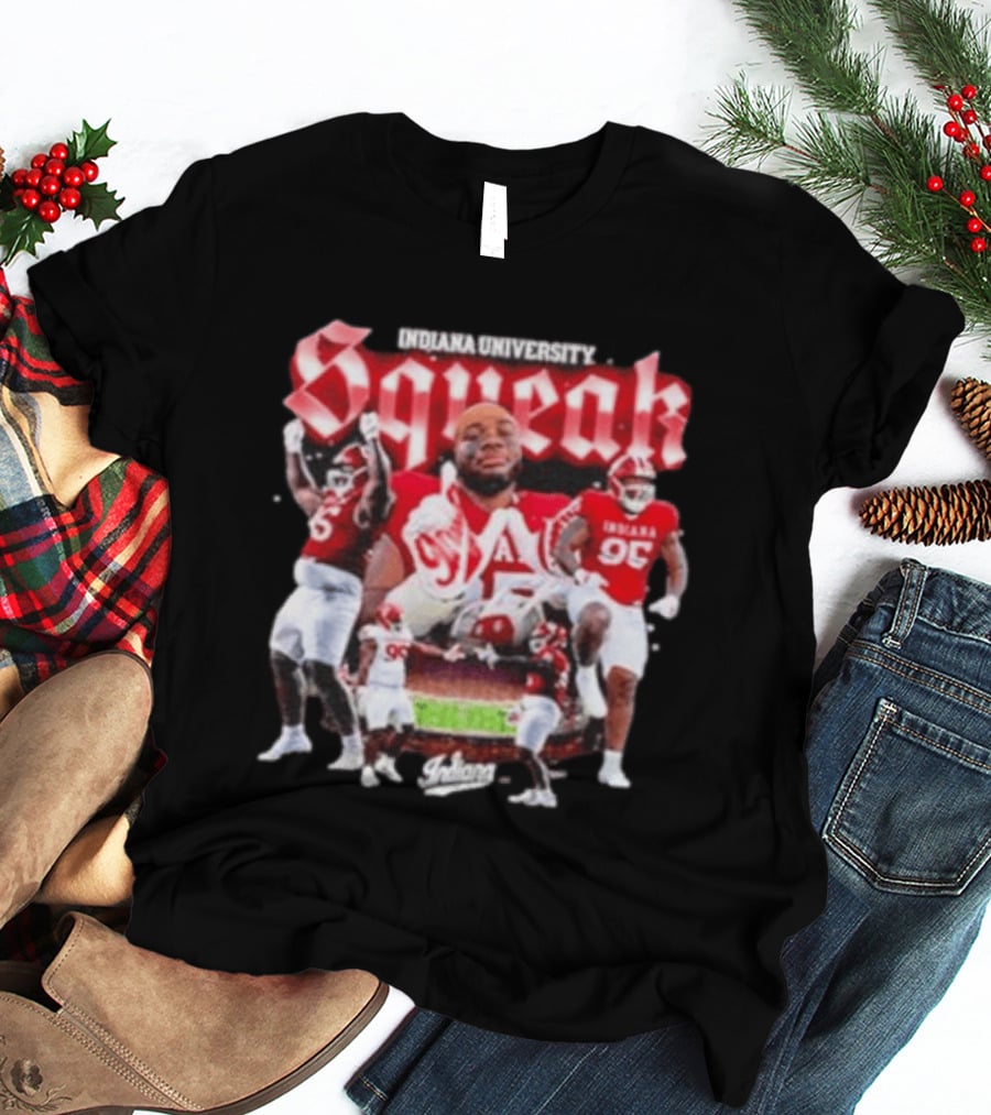 Indiana University Squeak Collage Featuring Indiana 96 Football Player In Red Uniform T-Shirt