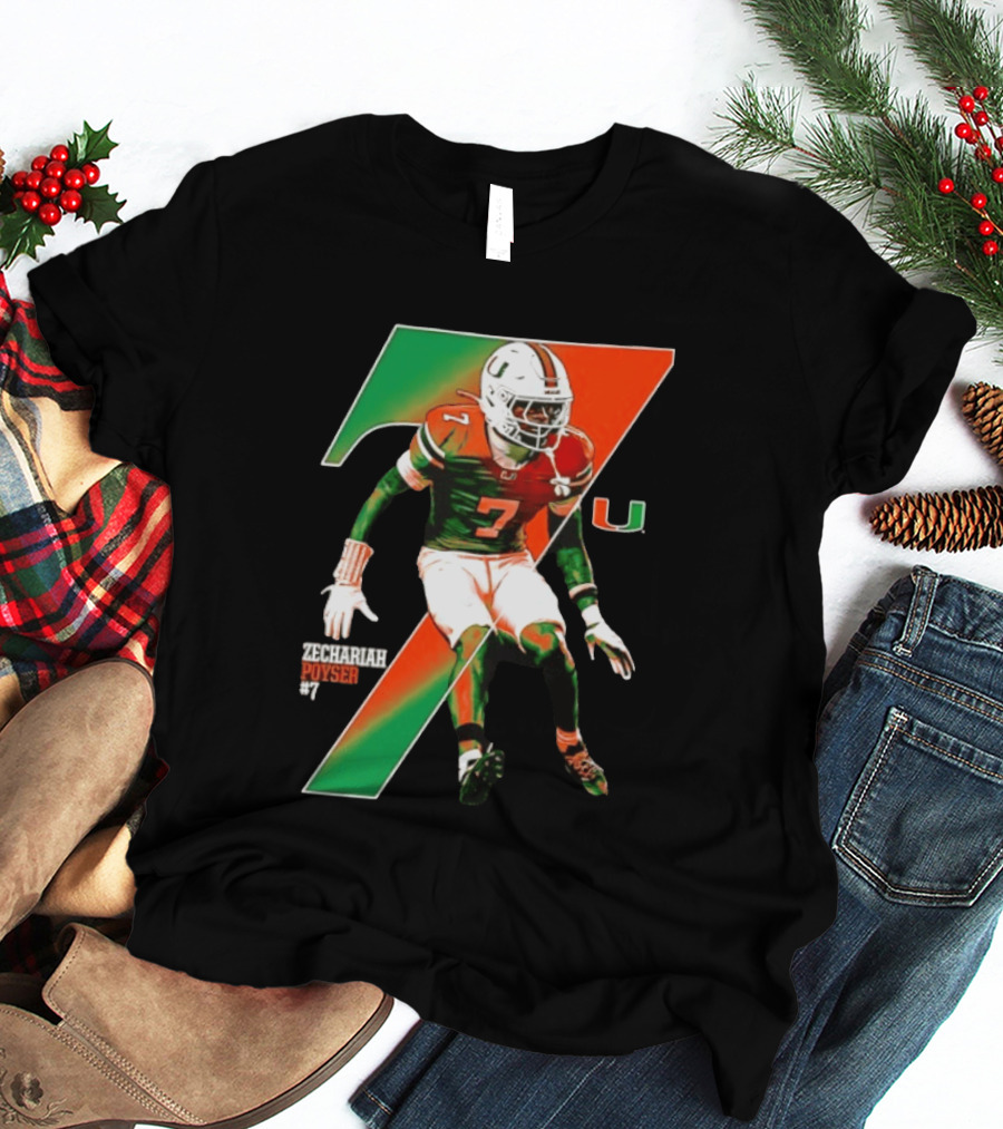 Zechariah Poyser 7 Miami Hurricanes NCAA Football Player T-Shirt