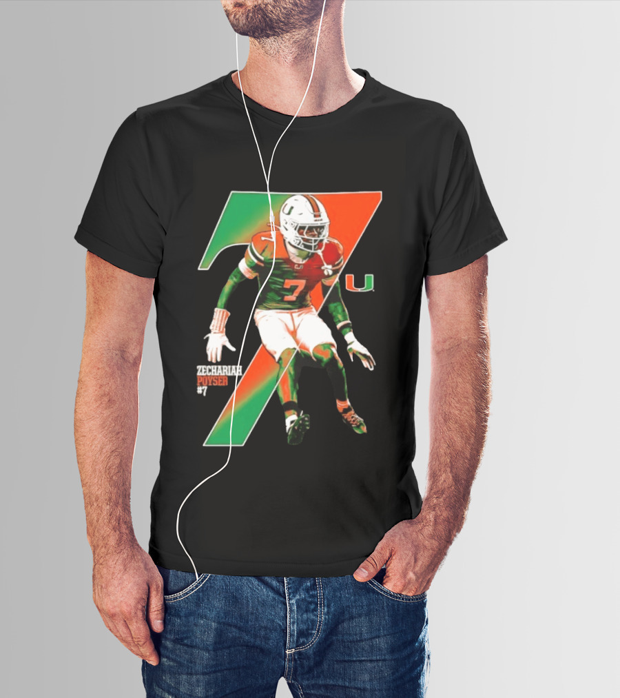 Zechariah Poyser 7 Miami Hurricanes NCAA Football Player T-Shirt