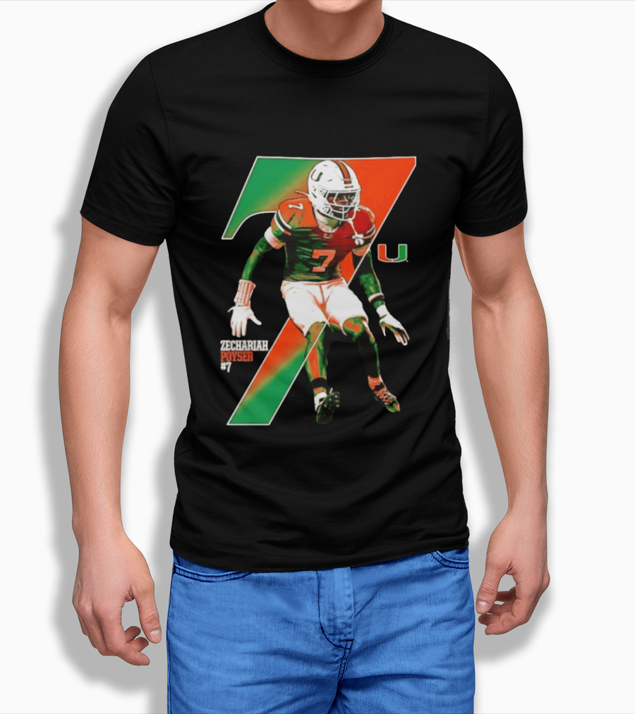 Zechariah Poyser 7 Miami Hurricanes NCAA Football Player T-Shirt