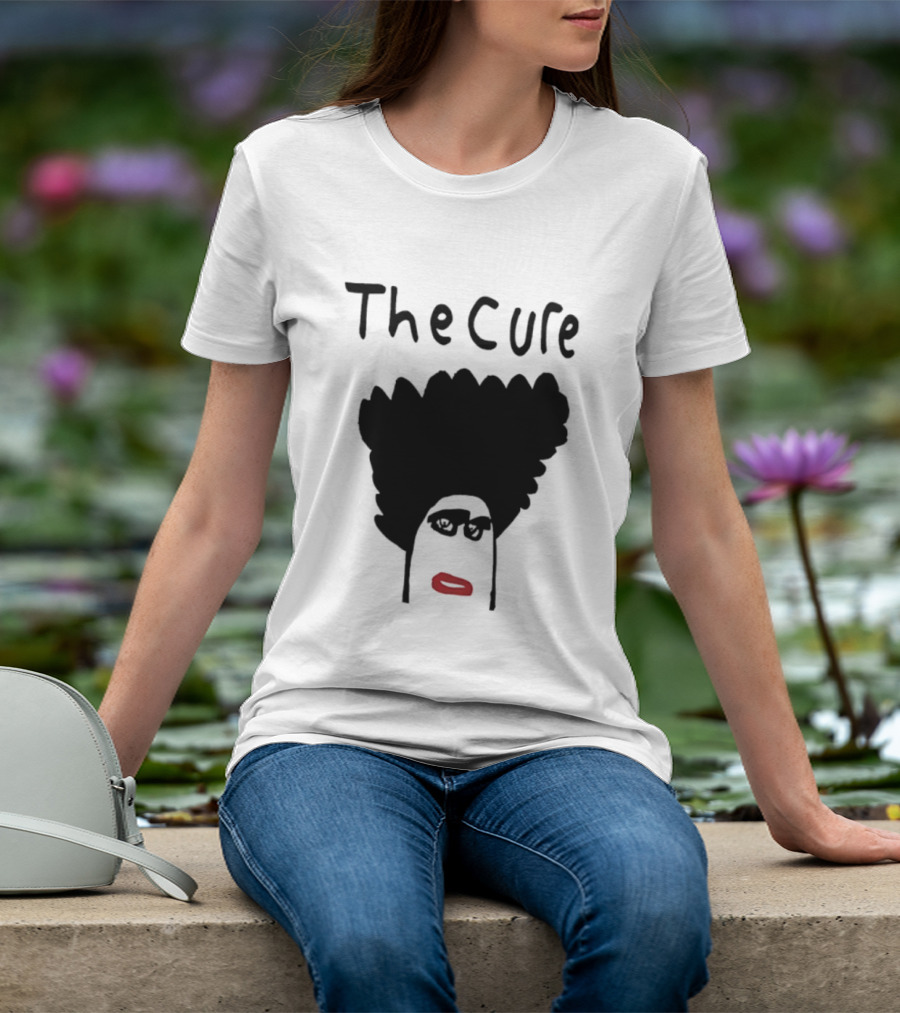 The Cure Hand Drawn Robert Smith Bold Hair Red Lips Black Glasses T-Shirt