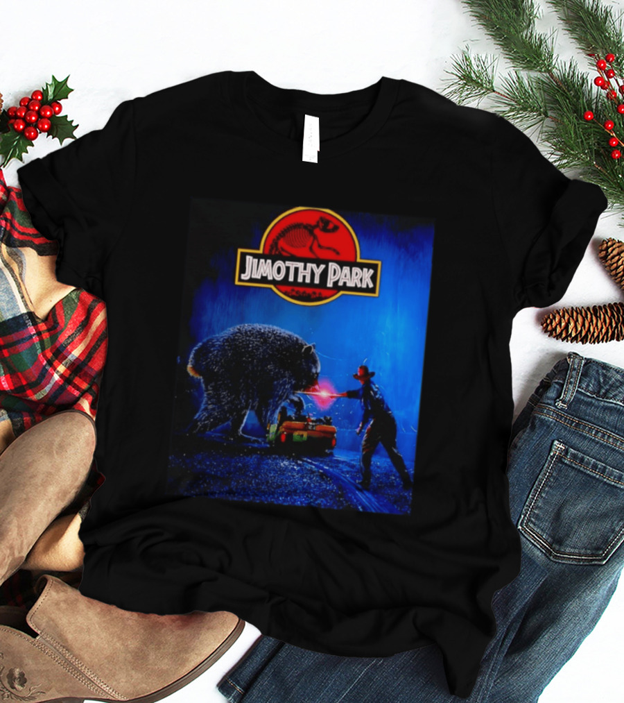Jimothy Park Dinosaur Adventure Lampoon With Bear Scene T-Shirt