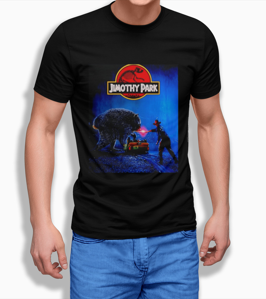 Jimothy Park Dinosaur Adventure Lampoon With Bear Scene T-Shirt