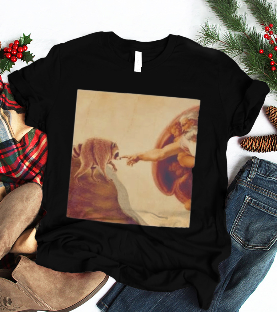Jimothy Raccoon And The Creation Of Adam Renaissance Mashup T-Shirt