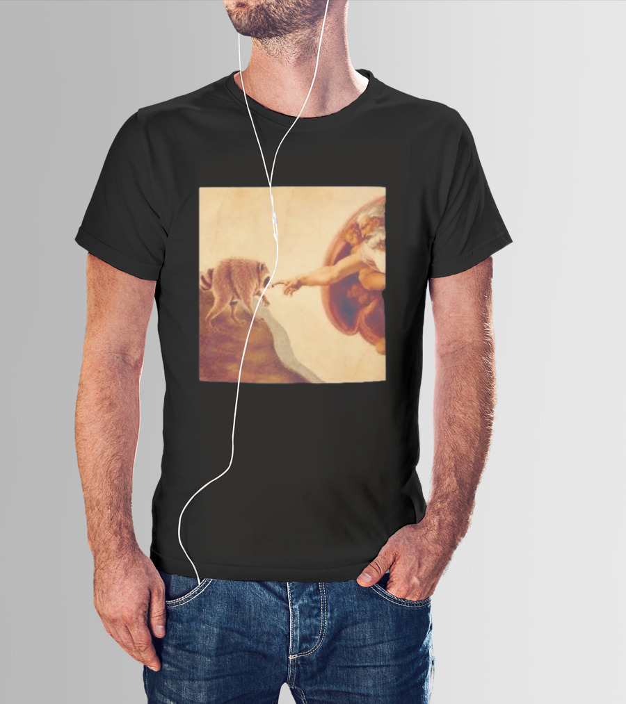 Jimothy Raccoon And The Creation Of Adam Renaissance Mashup T-Shirt