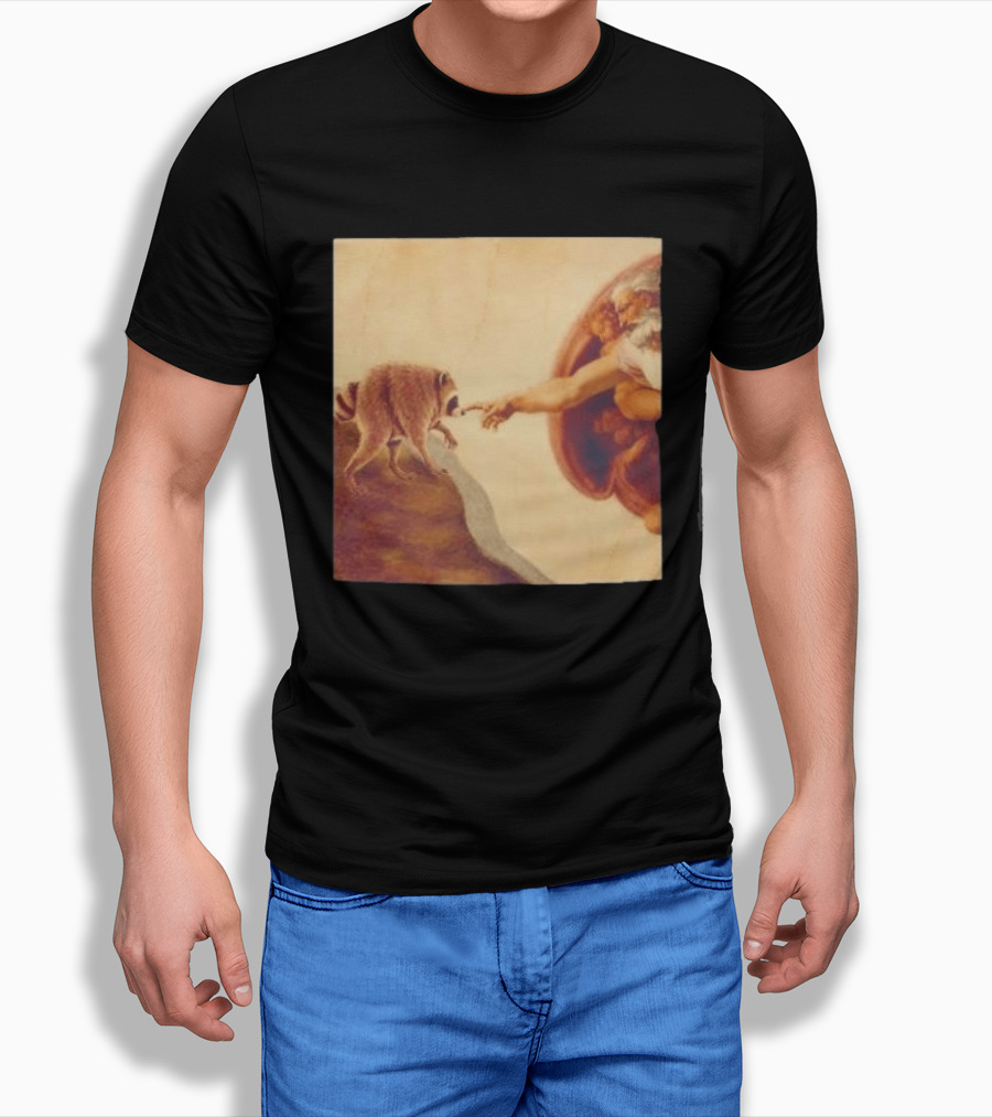 Jimothy Raccoon And The Creation Of Adam Renaissance Mashup T-Shirt