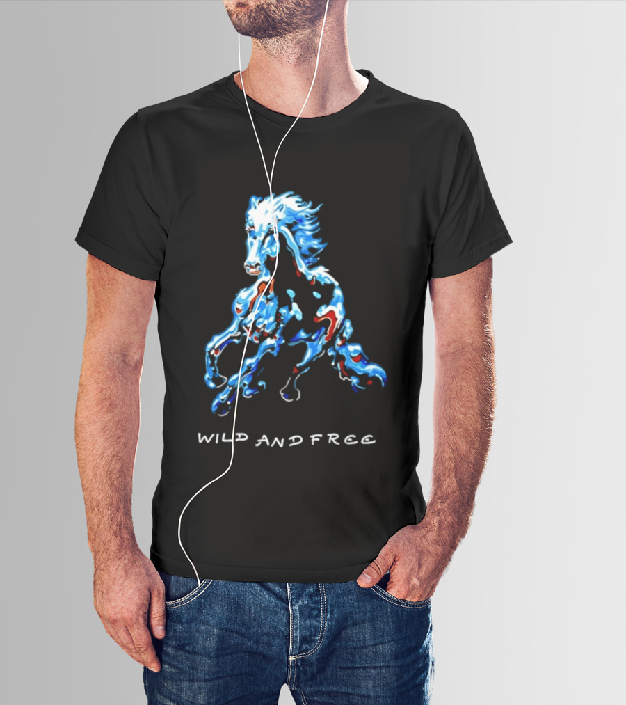 Wild Horse Wild And Free Blue Red Watercolor T-Shirt