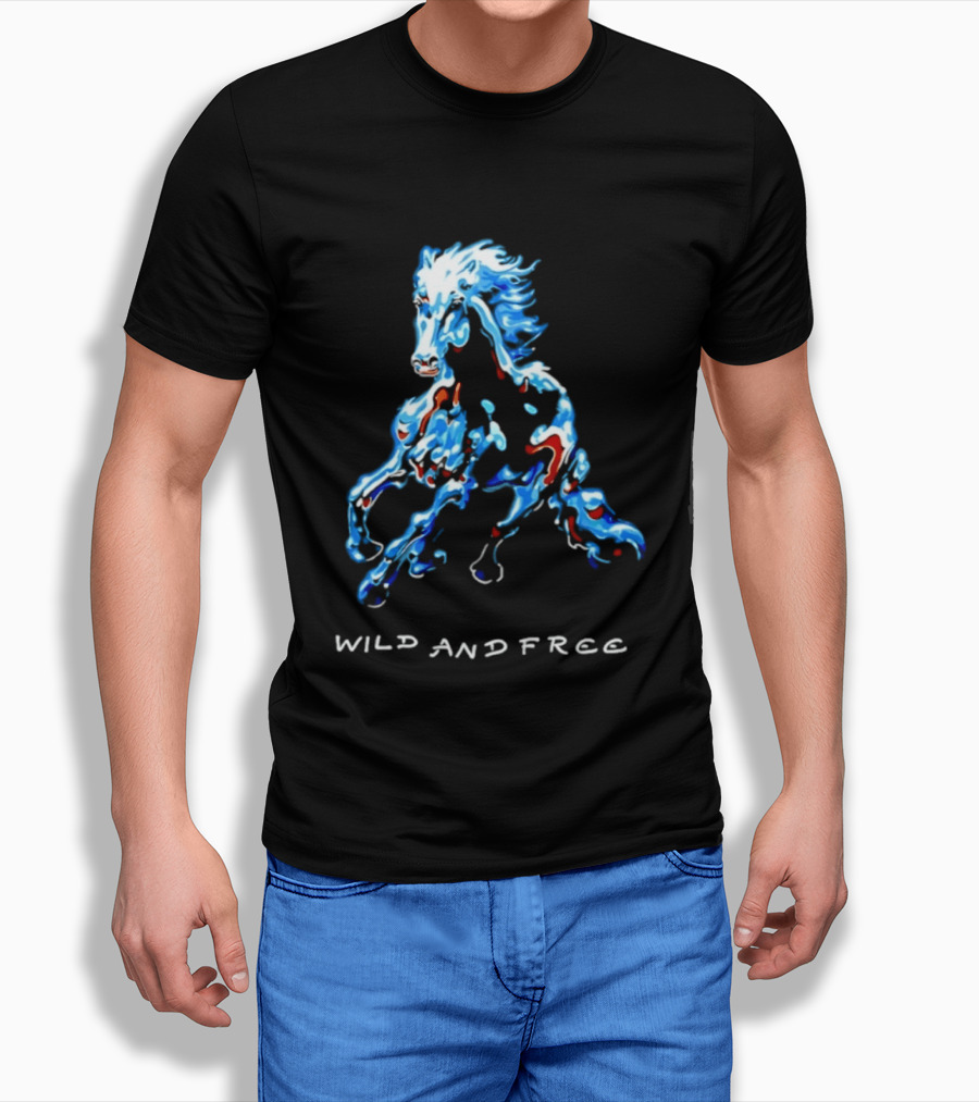 Wild Horse Wild And Free Blue Red Watercolor T-Shirt